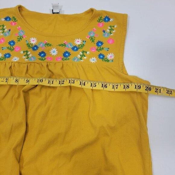 J. Crew Women's Golden Yellow Bright Floral Embroidered Sleeveless Blouse Size L - Picture 10 of 10